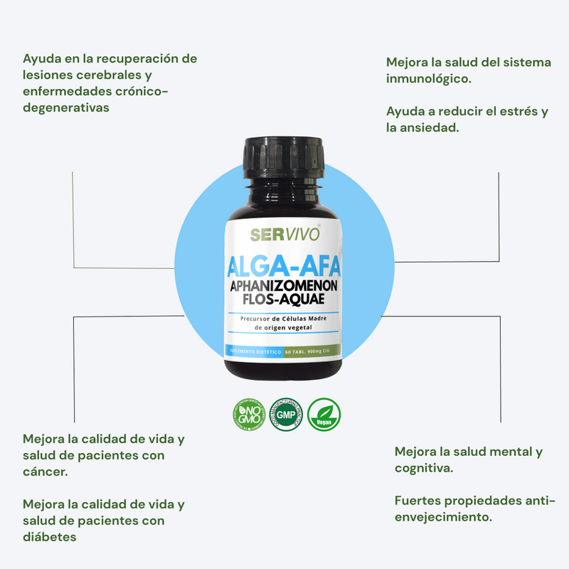 Células Madre (5 Pack-300 Tabletas) Alga AFA de 900 mg