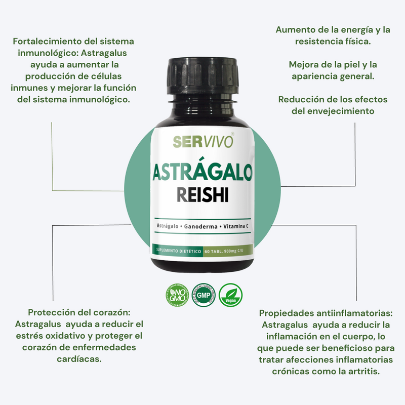 Astrágalo, Reishi y Vitamina C Original (3 pack-180 tabletas)