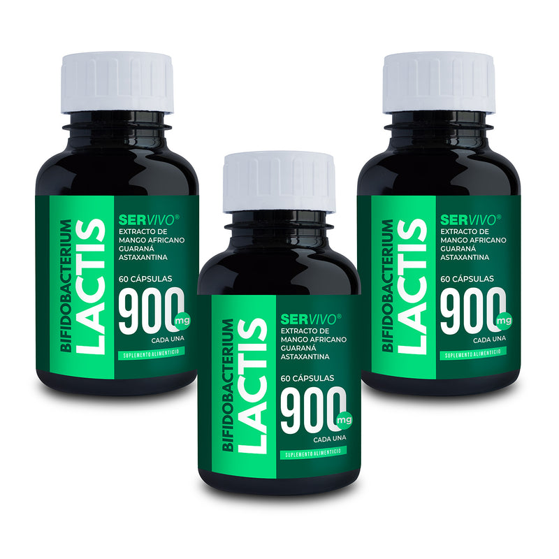 Bifidobacterium Lactis, Mango Africano, Guaraná y Astaxantina (3 Pack - 180 Cápsulas)