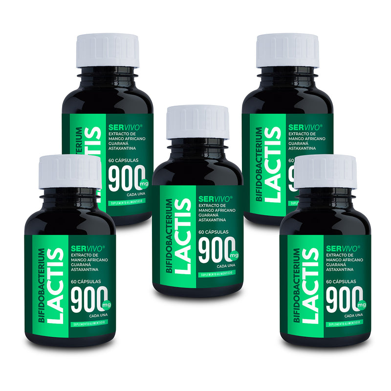 Bifidobacterium Lactis, Mango Africano, Guaraná y Astaxantina (5 Pack - 300 Cápsulas)