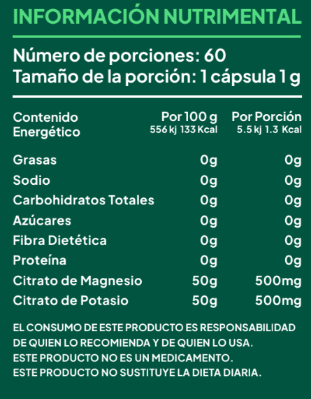 Citrato de Magnesio con Potasio | Suplemento Premium de 500 mg UFC (2 Pack 120 cápsulas)