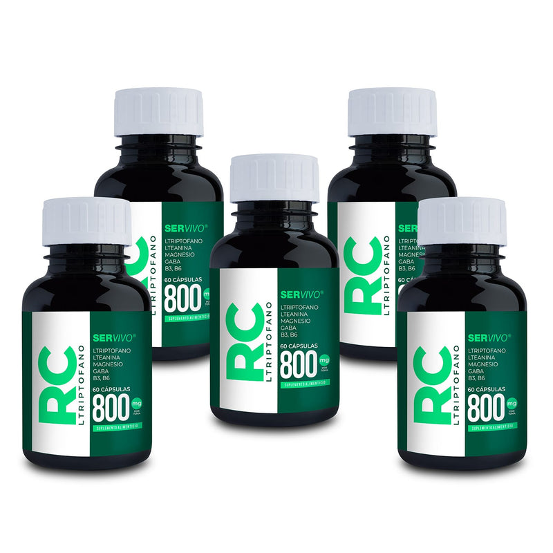 RC LTriptofano, GABA, Suplemento Premium para Relajación y Balance Hormonal (Pack 5 - 300 cápsulas)