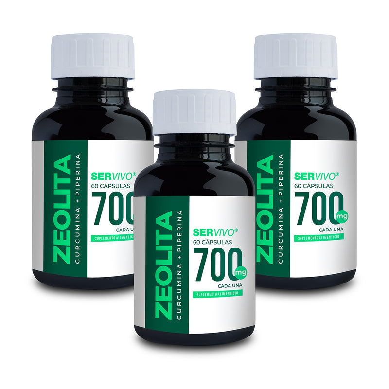 Zeolita, Curcumina y Piperina de 800 mg (3 Pack-180 Tabletas)